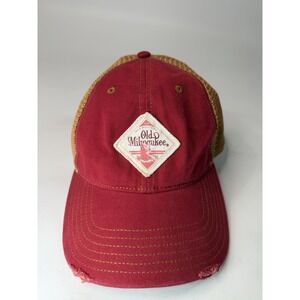 Old Milwaukee Beer Men's Mesh Back Snapback Hat Red/Brown